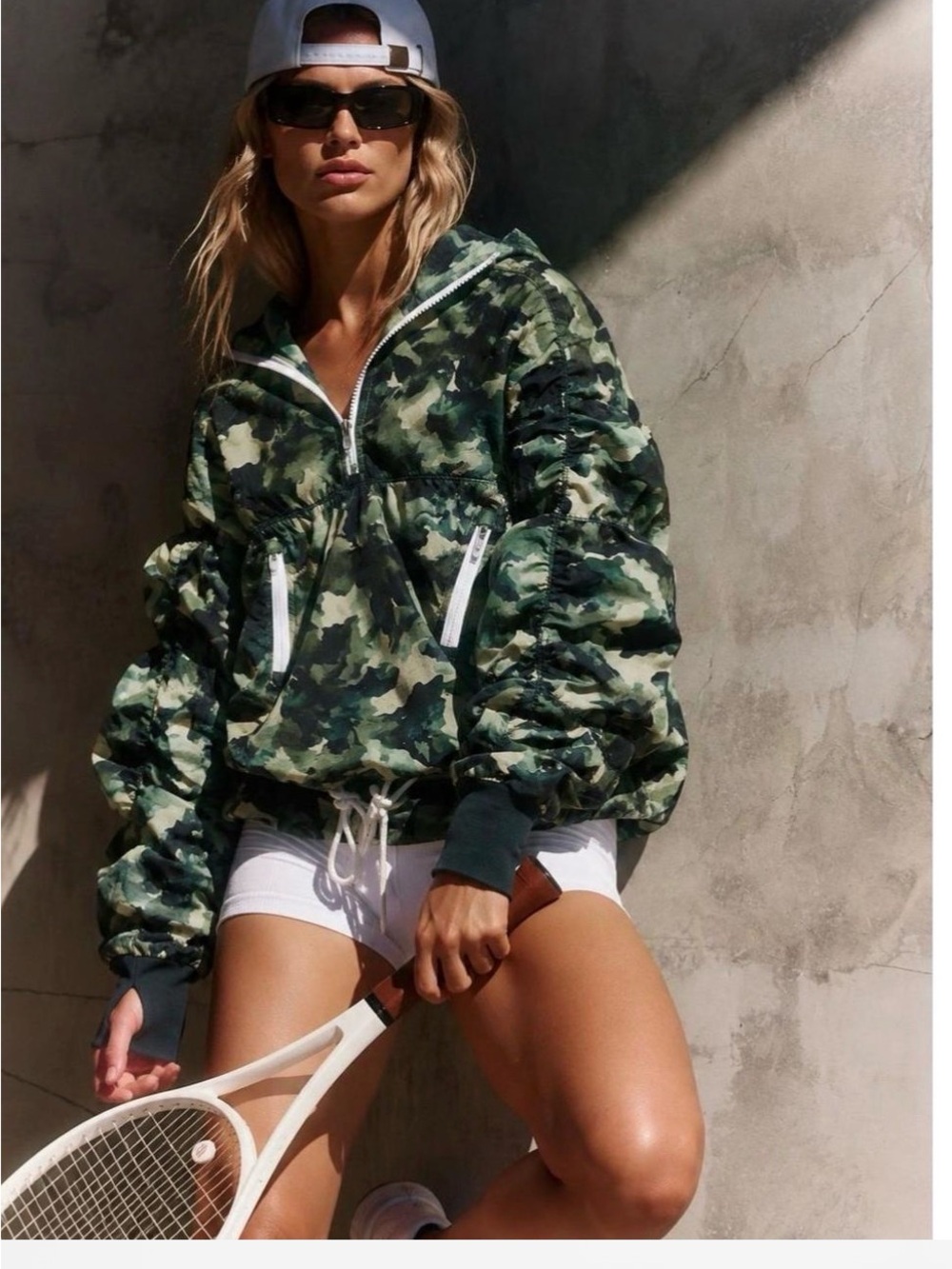 Free People Movement- Happy Camper Camo Half-Zip Windbreaker